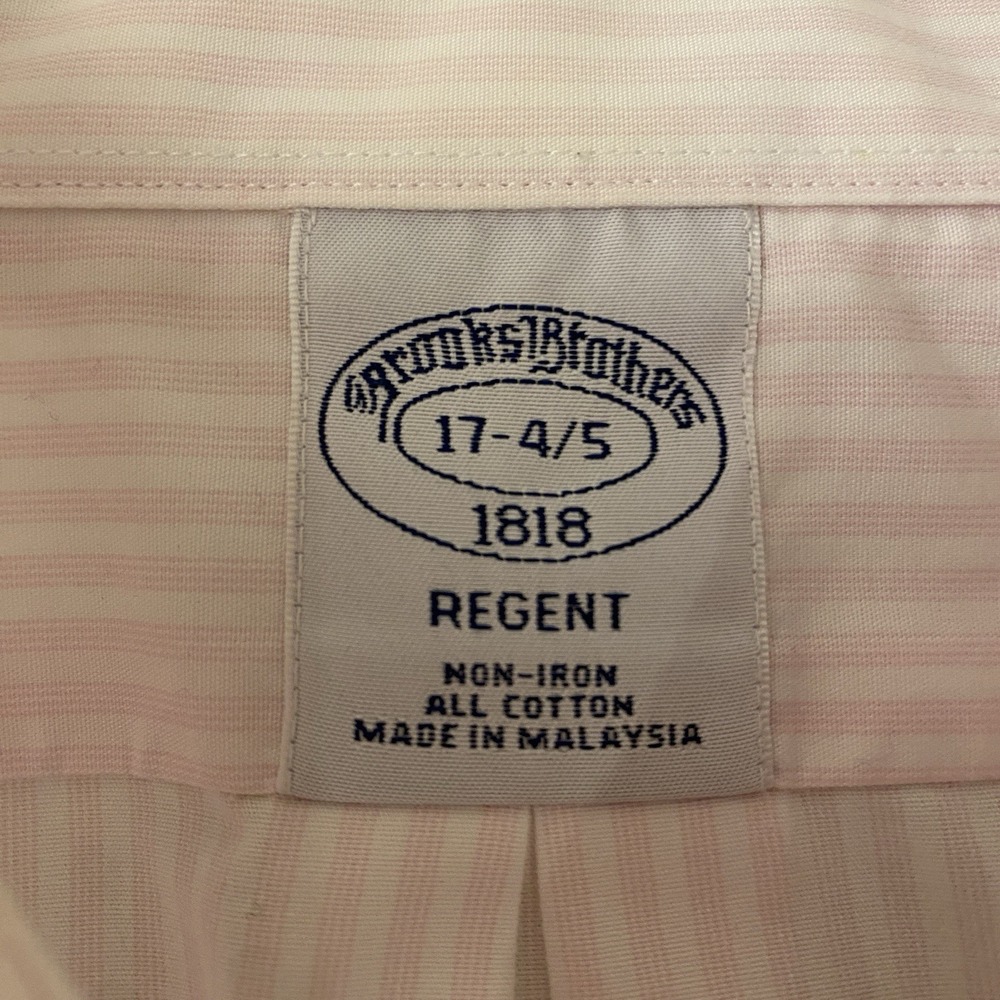Brooks Brothers Regent Fit Dress Shirt 17 4/5 Pink Stripe Cotton Non Iron - Picture 4 of 6